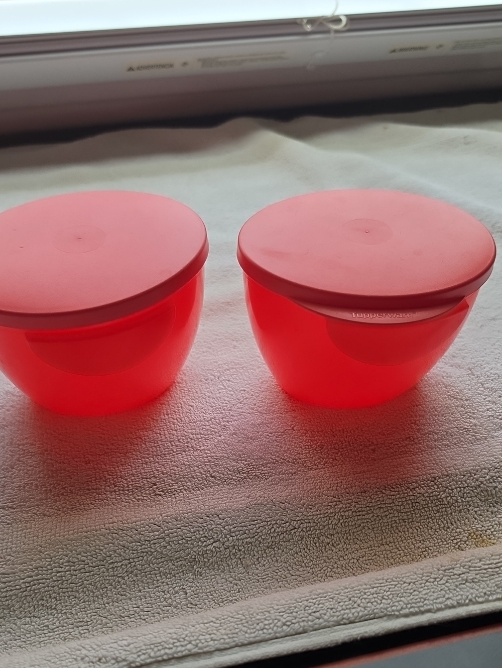 Two Guava Red Tupperware Hanging Dip Storage Bowls